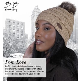 Brook + Bay - Beanie Hats for Women, Pom Pom Hat Soft Chunky Knit Beanie for Cold Weather, Stocking Cap for Women Winter Hats