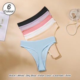 Umiehary 6 Pieces Ribbed Cotton Women High Cut Stretch T Back Thongs Active Panties Size XLarge