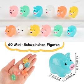 Tikplus Pig Mini Figures, Small Pig Pack of 60, Cute Pig Decoration, Resin Animals Toy, Luminous Colourful Pig, DIY Dollhouse Accessories for Miniature Garden Landscape (6 Colours)