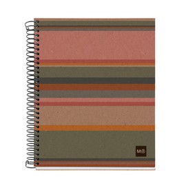 Miquelrius - 100% Recycled Notebook 4 Coloured Stripes A5 120 5x5mm Grid Sheets 80g Paper 2 Holes Recycled Cardboard Cover Eco Stripe Design