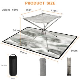 flintronic Fire Pit Outdoor, Portable Fire Pit Outdoor with Fire Pit Mat and Carry Bag, for the Garden & Balcony, Camping, Large, 304 Stainless Steel, 42 x 42 x 34 cm