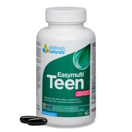 Platinum Naturals Platinum Naturals Easymulti Teen for Young Women, 60 Softgels, Comprehensive Multivitamin with Iron, Vitamin B6 & B12, D3, Calcium, Support Brain Health & Skin, Nutritional Supplement for Teen Girls
