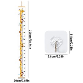 1 Piece Hanging Picture Children's Height Ruler with 1 Hook, Height Growth Chart, Wall-Mounted Measuring Ruler, Suitable for bedrooms, Children's Rooms, Wall Decorations