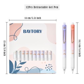 BAYTORY 12 Pcs Rollerball Gel Pens, Retractable Multipack Black Ink Smooth Writing Pen, Fast Dry Ink Pens for School Office Home Supplies (Gradient)