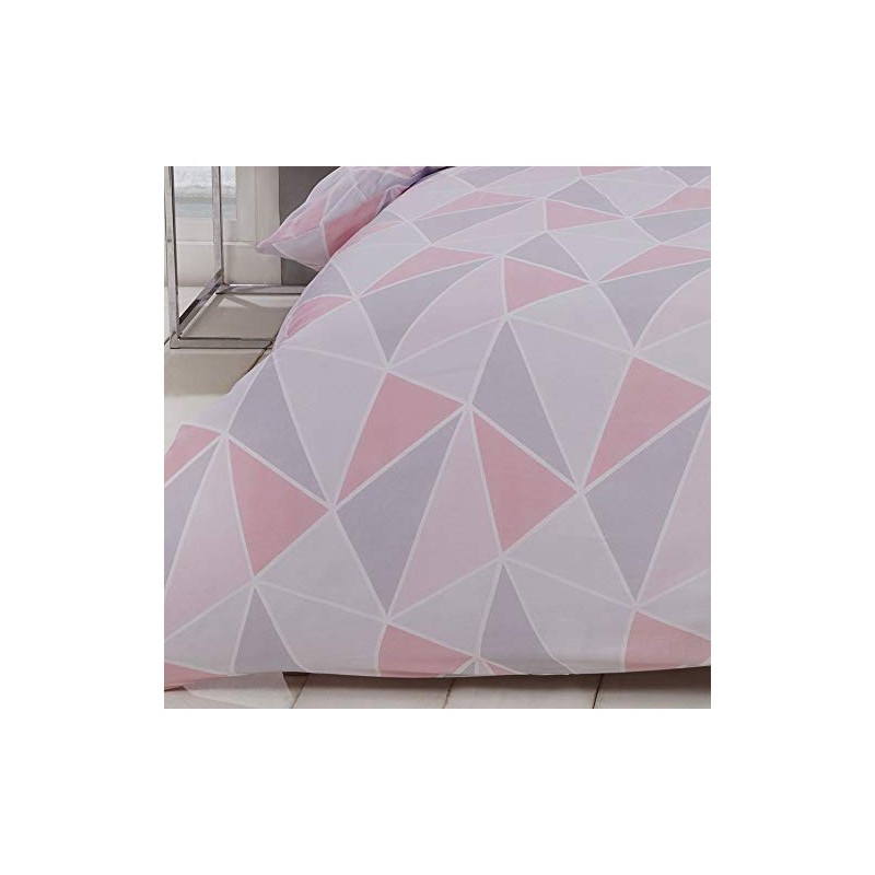 MyHome Geometric Single Duvet Quilt Cover Bedding Set Pink/Grey, 1x