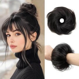 SPIKFN 1PCS Messy Bun Hair Piece Human Hair Natural Curly 100% Real Human Hair Chignons Scrunchies Hair Fluffy Hair Buns for Women Bun Donut Updo Hair Pieces Bun Extension (#1 Jet Black)