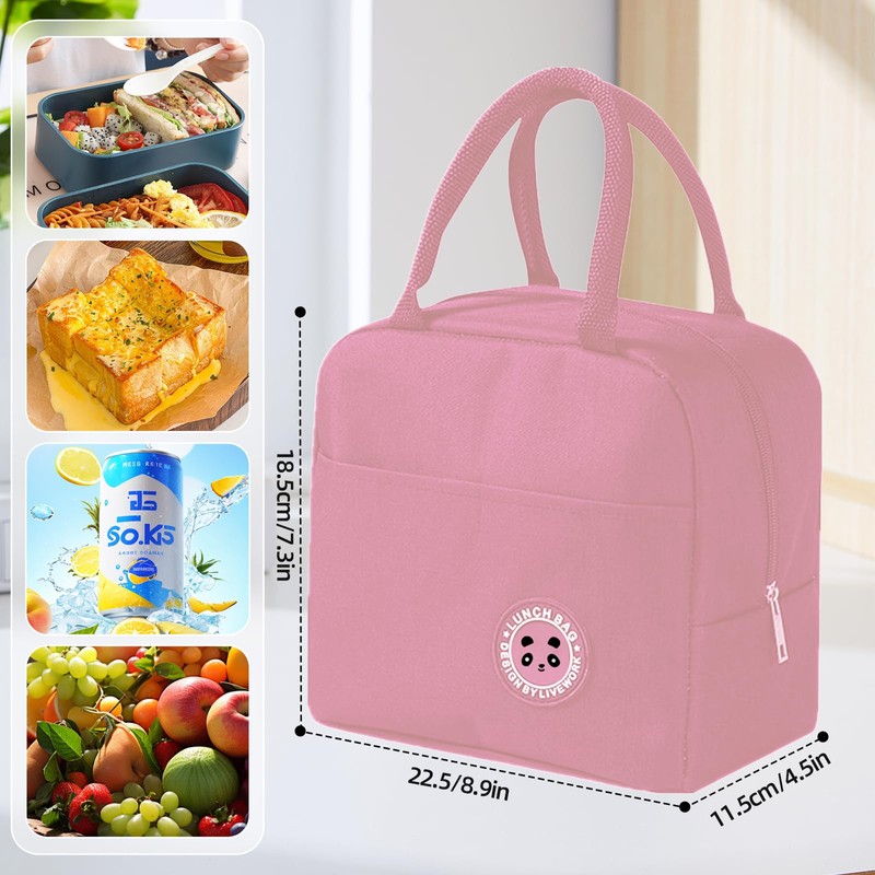 MeiLang Insulated Lunch Bag Pink Oxford Cloth Leakproof Thermal Tote