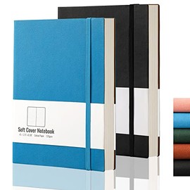 AHGXG Dotted Bullet Grid Journal 2 Pack - A5 Dot Grid Notebook Softcover, Medium 5.75'' × 8.38'', 320 Numbered Pages, 120gsm Thick Dotted Paper, Soft Leather Cover (Black Blue)