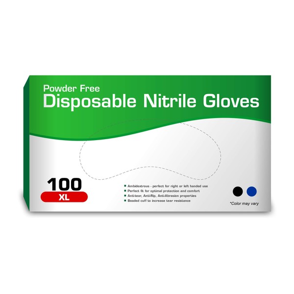 Nitrile Gloves, Disposable Gloves, Comfortable, Powder Free, Latex Free | 100 Pcs (Extra Large) Color may vary