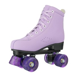 MEIGLQEA Roller Skates for Girls and Women, Cozy Microfiber Leather High-top Double-Row Roller Skates with Flash Wheels, Indoor Outdoor Roller Skates for Beginner (Purple,38-US Women 8)