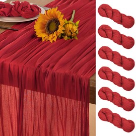 DeZerlor Red Cheesecloth Table Runner 6 Pack Summer Sheer Red Cheese Cloth Table Runners Boho Gauze 120 Inches Summer Table Decorations for Weddings Bridal Baby Shower Candlelight Dinner Decor