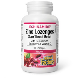 Natural Factors Zinc Lozenges, 60 lozenges, Cherry Flavour, with Echinamide, Elderberry & Vitamin C, Sore Throat Relief, Helps Maintain Immune Function