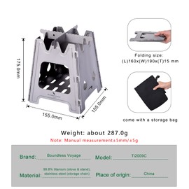 Boundless Voyage Titanium Wood Stove Carbon Furnace For Outdoor Camping Hiking Cooking Backpacking Lightweight Portable