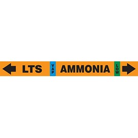 Accuform RAK116R Self-Stick IIAR Ammonia Pipe Marker, LTS/VAP/Low for 1-1/2" to 2" OD Pipe, 1-1/2" W x 15-7/8" L, Black/Blue/Green on Orange