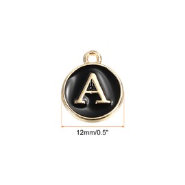 MECCANIXITY Alphabet a Letter Charm Double Sided Enamel Initial Alphabet Pendant Black, for Necklace Bracelet Earring Jewelry Making, Pack of 50