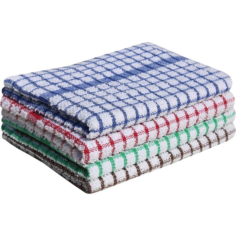 QCS Pack of 10 Monocheck Terry Tea Towel, 100% Combed