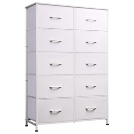 WLIVE Tall Dresser for Bedroom with 10 Drawers, Chest of Drawers, Dressers Bedroom Furniture, Storage Organizer Unit with Fabric Bins for Closet, Hallway, Living Room, Entryway, White