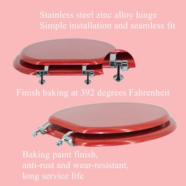 BLOFDE Elongated Toilet Seat Wood Toilet Seat Prevent Shifting with Zinc Alloy Hinges American Standard Size Toilet Seat Easy to Install also Easy to Clean (Elongated,Sparkling Christmas Red)