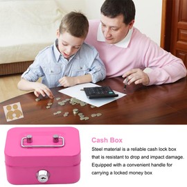 Lockable Steel Cash Box, Small, Lockable Box Made of Sheet Steel with Keys, Money Box, Cash Box, Small Cash Box with Key, Ideal Money Box, Money Box, Money Bag, Pink