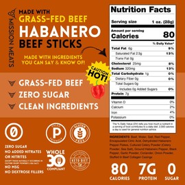 Mission Meats Beef Sticks – 100% Grass Fed & Pasture Raised, Sugar Free, Individually Wrapped Healthy Snacks, Whole 30 & Paleo Friendly, Habanero 1oz (Pack of 12)
