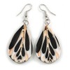 60mm L/Black/White/Cream Teardrop Shape Sea Shell Earrings/Handmade/Slight Variation In Colour/Natural