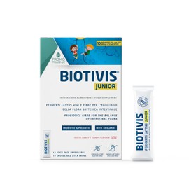 Biotivis Junior–Fermenti Lattici Probiotici per Bambini-con 10 Mld di Probiotici, FOS e Vitamine B-Per l'equilibrio della Flora Batterica-Senza Glutine e Lattosio-12 Stick orosolubili da 1,3 g
