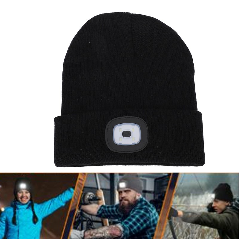 LED Beanie Hat Adjustable Brightness USB Rechargeable Soft Warm Knitted