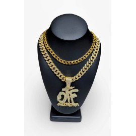 Unbranded OTF Pendant Necklace + Bonus Chain | 24" Gold or Silver Cuban Link Hip Hop Bling - Gold