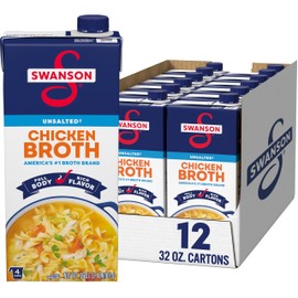 SWANSON S 100% Natural Unsalted Chicken Broth, 32 oz Carton (12 Pack)