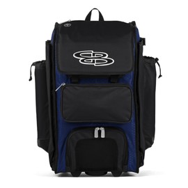 Boombah Rolling Catcher's Superpack Baseball/Softball Gear Bag - 23-1/2" x 13-1/2" x 9-1/2" - BM-9124C23 Royal/Black - Telescopic Handle - Holds 4 Bats - Wheeled Version