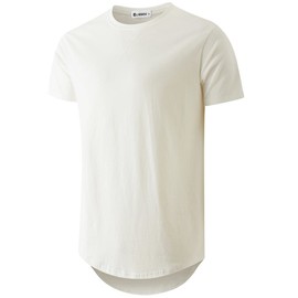 KLIEGOU Mens 100% Cotton Hipster Hip Hop Longline Crewneck T-Shirt White XL(66)