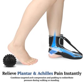 Ustuour Plantar Fasciitis Night Splint Sock for Plantar Fasciitis Relief with Extra Massage Ball, Soft & Comfortable Foot Brace for Achilles Tendonitis Heal Spur Foot-drop Flat-arch for Women and Men