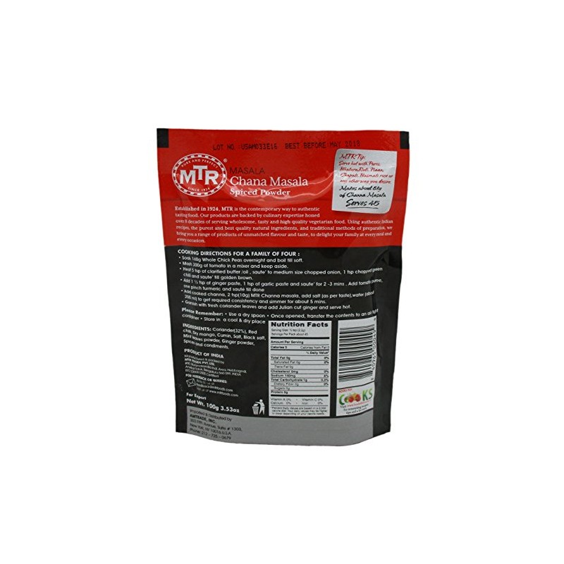 MTR Chana Masala Powder Tasty Delights, 100G