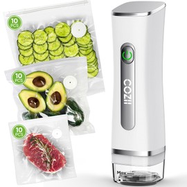 COZII Vacuum Sealer for Food with Visible Water Tank, Powerful Handheld Saver Compact Vacuum Sealer Machine with 30 Reusable Bags for 6X Preservation & Fresh,Portable Food Sealer