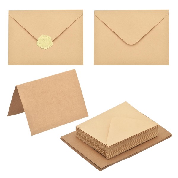 PATIKIL 50Pack Light Brown 5x7 Envelopes with Cards, V Flap