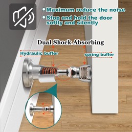 Door Stop 2 Pack, Magnetic Door Stoppers, Hydraulic Door Catch, Door Holder, Stainless Steel Heavy Duty Door Stopper for Indoors Outdoors, Brushed Silver