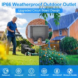 Double Outdoor Outlet with Cover IP66 Waterproof Outdside Plug Socket Weatherproof Exterior Wall Electrical Box with Switch Indicator Light 2-Gang Power Outlet for Wet Garden Swimming Pool