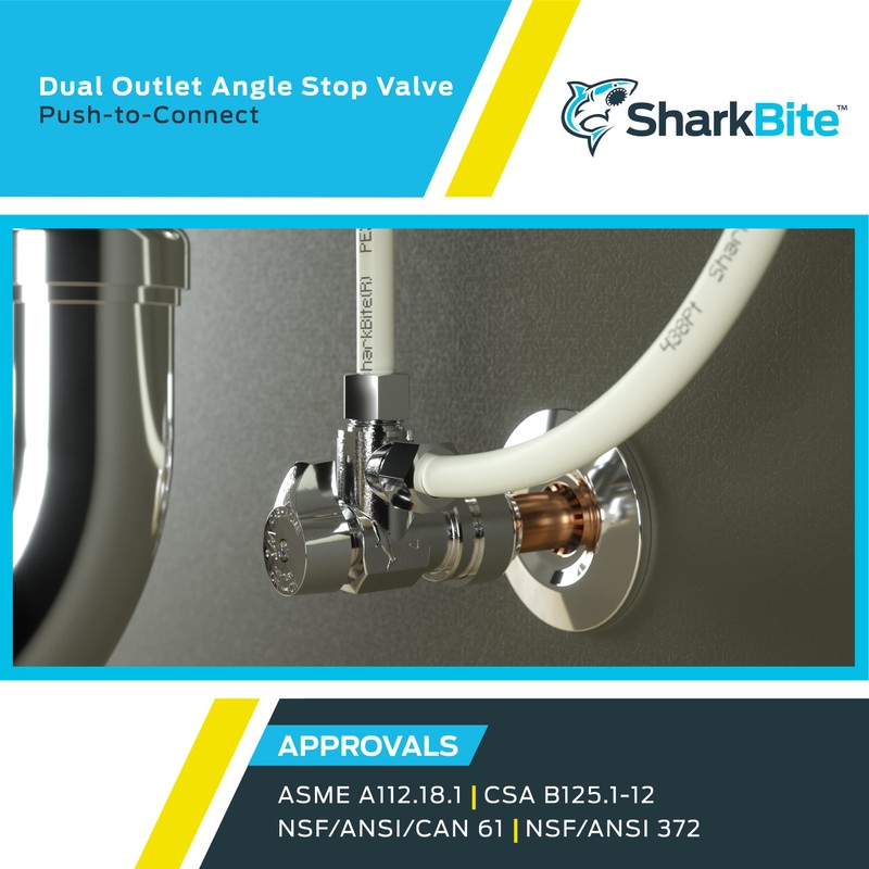 SharkBite 1/2 x 3/8 Inch Compression Dual Outlet Angle Stop