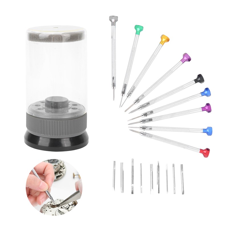 9pcs Screwdriver Set Flathead CrossHead Screwdrivers Kit with Rotating Base