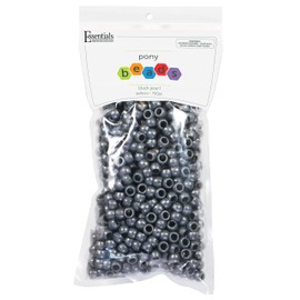 Essentials by Leisure Arts Pony Bead 6mm x 9mm Pearl Black Opaque Plastic Pony Beads Bulk 750 Pieces for Arts, Crafts, Bracelet, Necklace, Jewelry Making, Earring, Hair Braiding