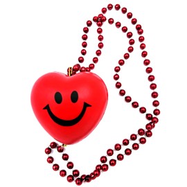 Smiley Happy Face Red Heart Mardi Gras Bead Neckace New Orleans Beads Lousiana Party