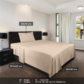 Utopia Bedding 3 Piece Bed Sheet Set Single, Beige – Fitted Sheet, Flat Sheet with 1 Pillow Case 50x75 – Wrinkle, Shrinkage and Fade Resistant – Soft Brushed Polyester Microfiber Fabric