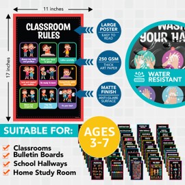 Decorably 50 Chalkboard Learning Posters for Kids Ages 5-7, Toddlers, Kindergarten, 11x17in Educational, Matte-Laminated Classroom Decor for School Hallways, Bulletin Boards, Home Study Room