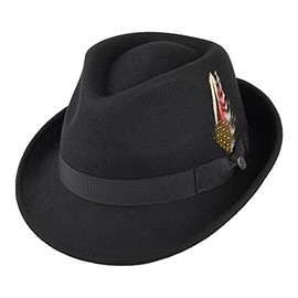 Jaxon Detroit Trilby Wool Felt Fedora Hat (Black, Medium)