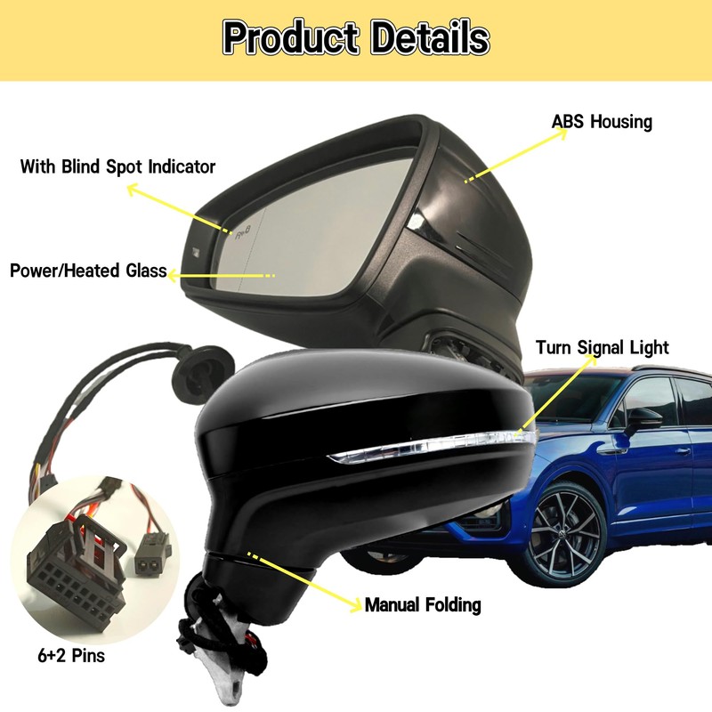 Left Driver Side Mirror Compatible With Volkswagen Tiguan 2018-2023 With