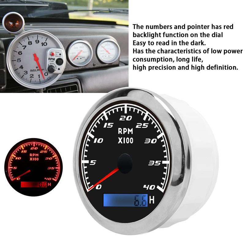 Diesel Tachometer, Tachometer Red Backlight for Car(black)