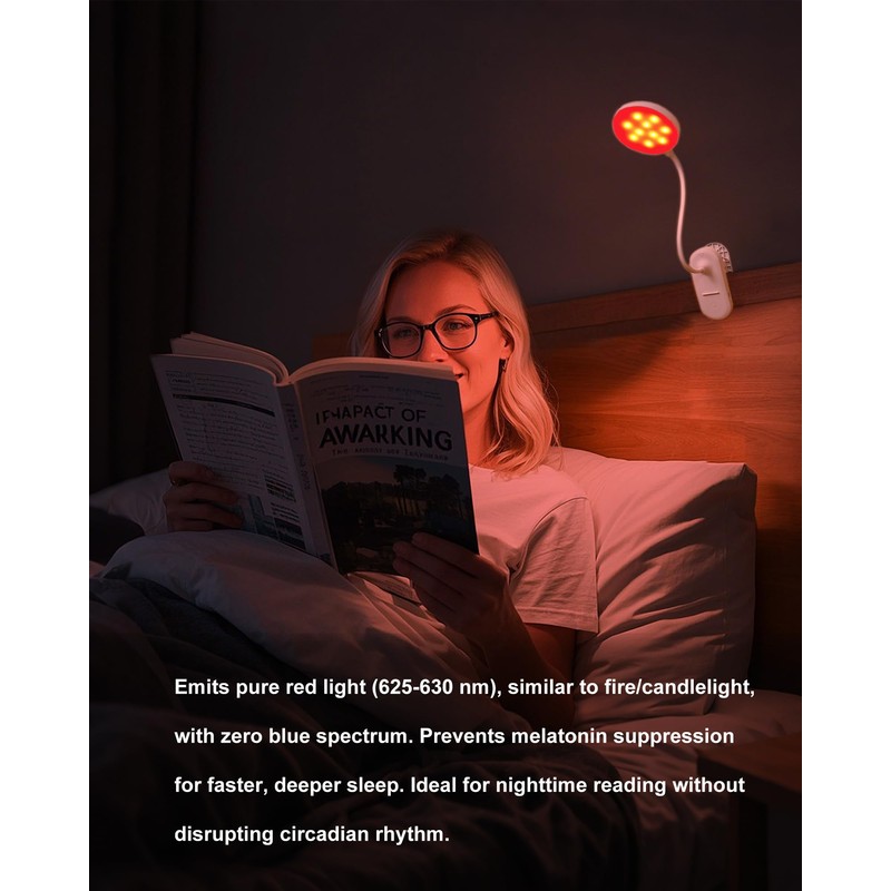 SZOKLED Red Light Reading Lights for Books in Bed, Clip