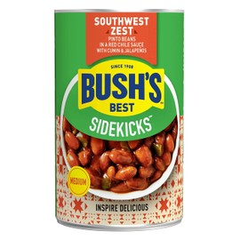 BUSH'S BEST Southwest Zest Pinto Beans, Source of Plant Based Protein and Fiber, Low Fat, Gluten Free, Made with Red Chili Sauce, 15 Oz (Pack-12)