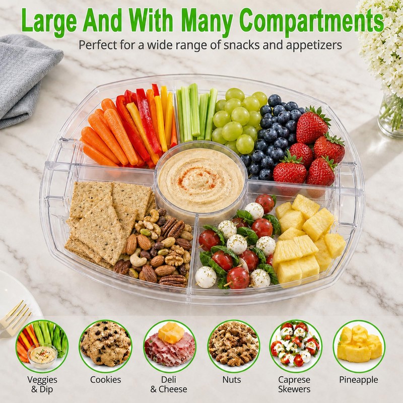 Ice Chilled Party Platter, 14.2'' Divided Serving Tray, Cold Chilled