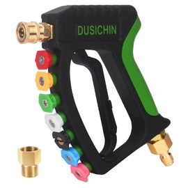 DUSICHIN Short Pressure Washer Gun 4000 PSI High Pressure Water Handle 1/4”Quick Connector,Car Wash Foam Gun Nozzle Tips Holder with Swivel 3/8" Quick Connector,M22-14 mm and M22-15 mm Fitting DUS2902
